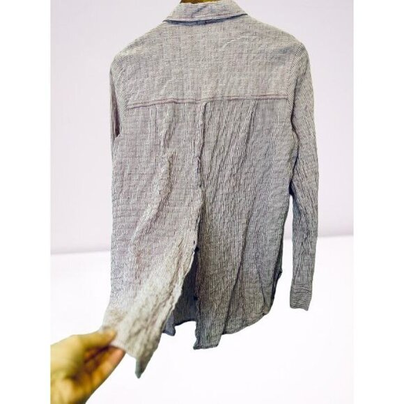 Free People Chambray Shirt Beach Coverup Oversized Cotton Seersucker Size Small - Picture 6 of 9